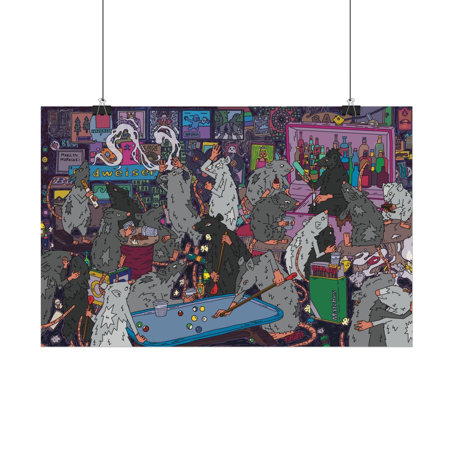 Mice at Dive Bar (Purple) Poster
