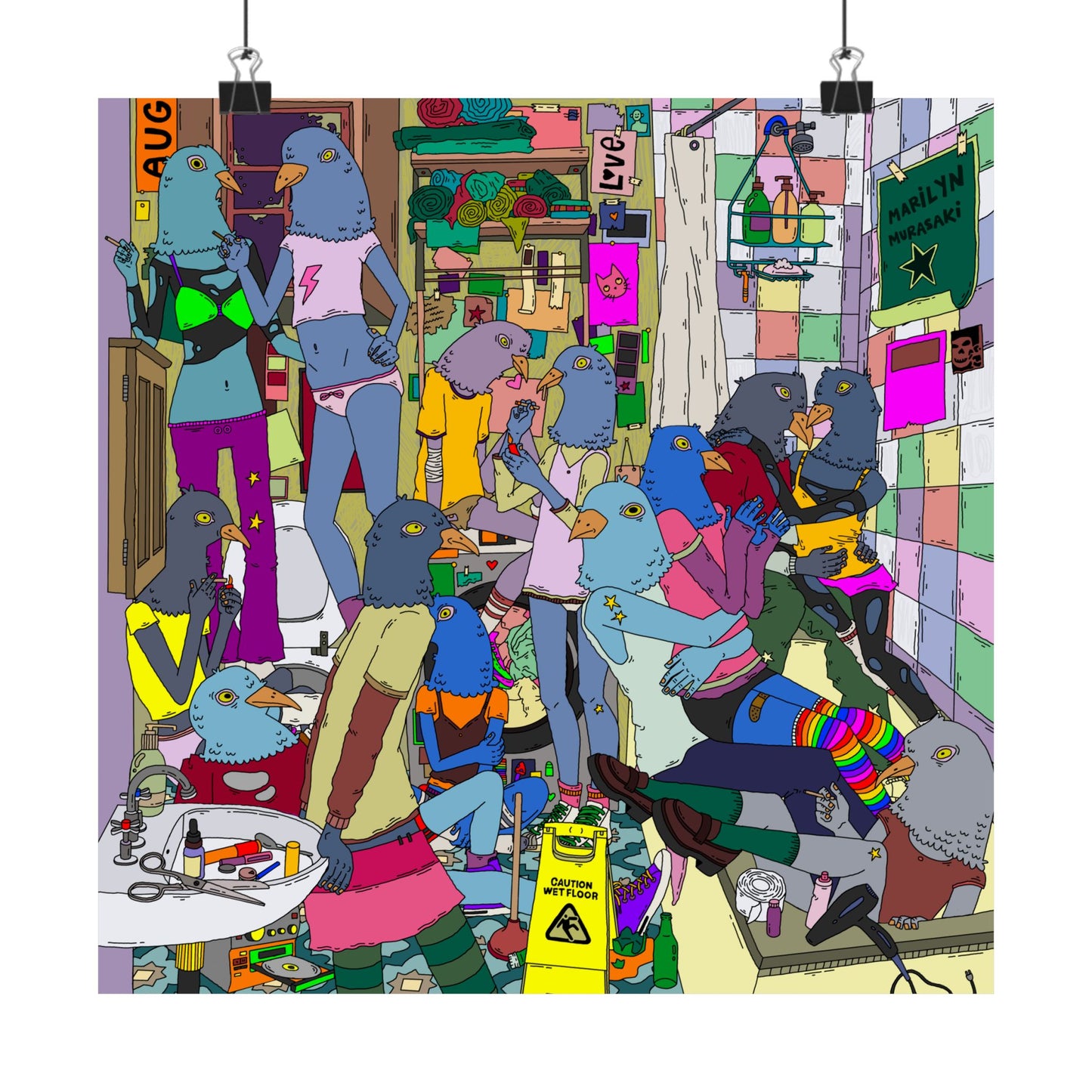 Birds in Bathroom Poster