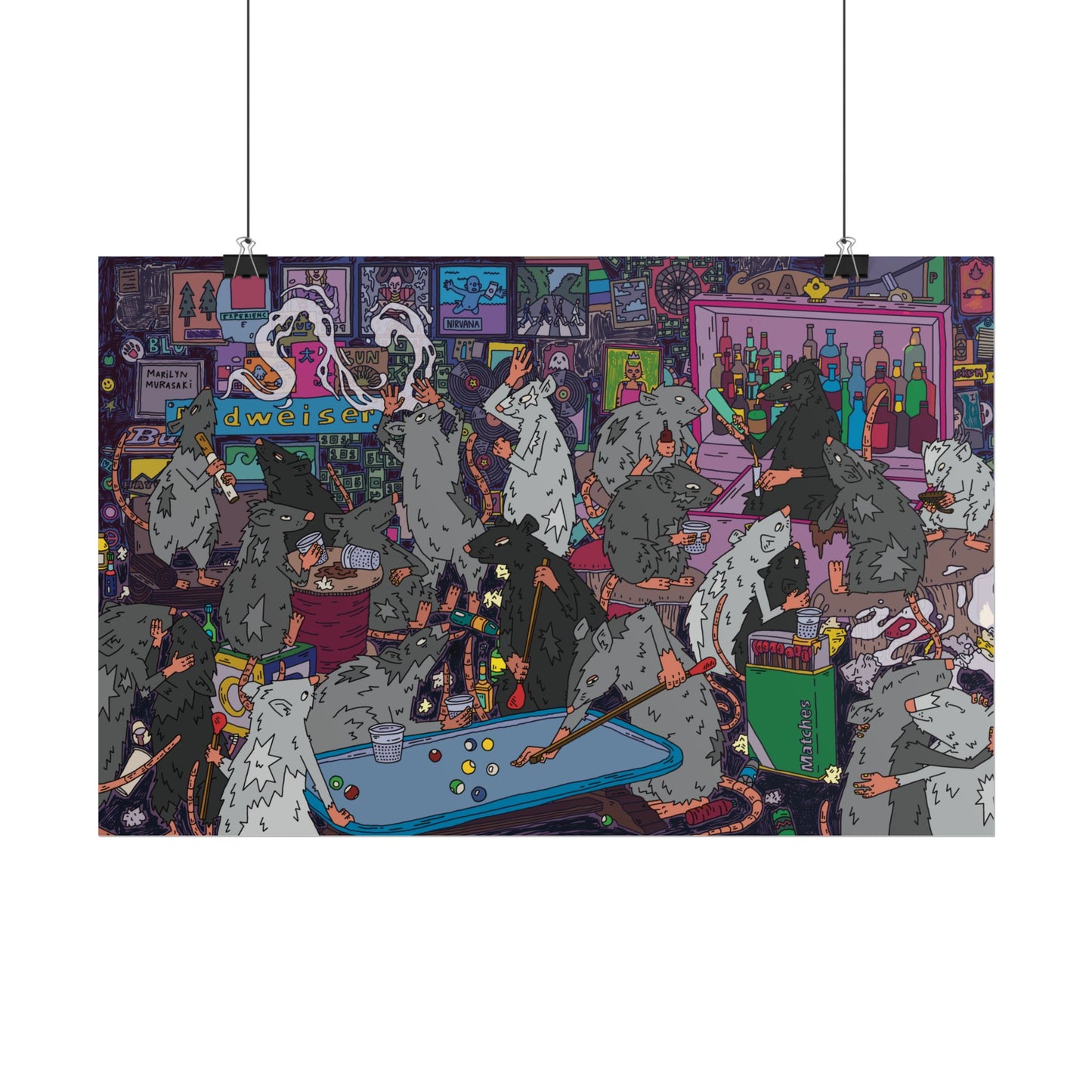 Mice at Dive Bar (Purple) Poster