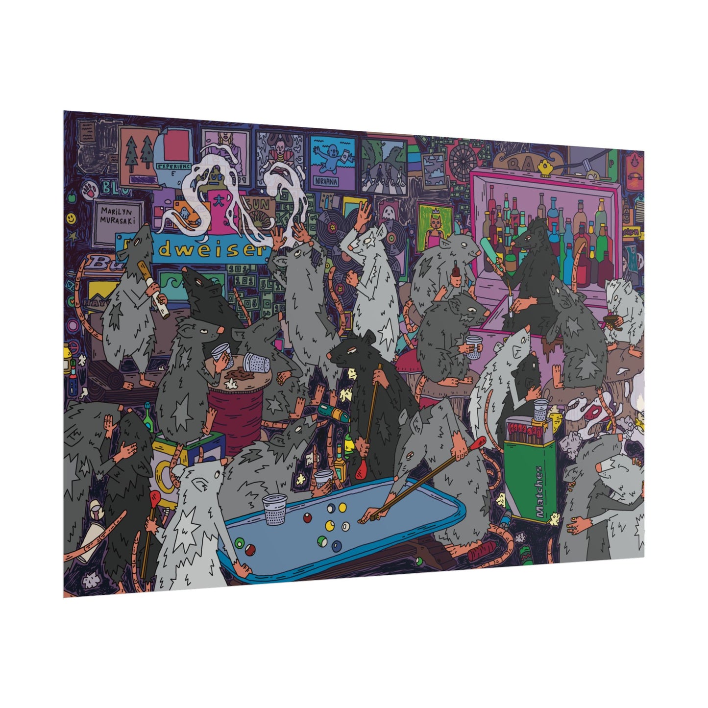 Mice at Dive Bar (Purple) Poster