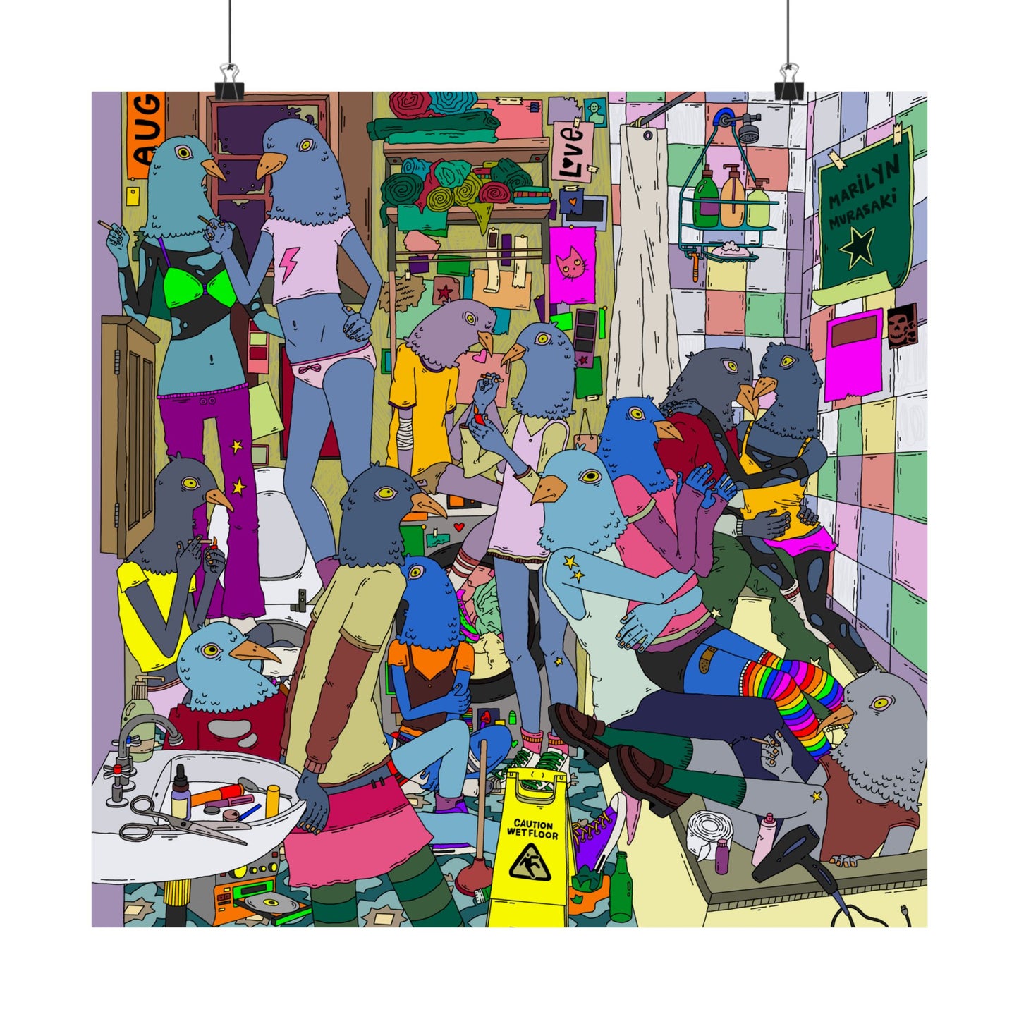 Birds in Bathroom Poster