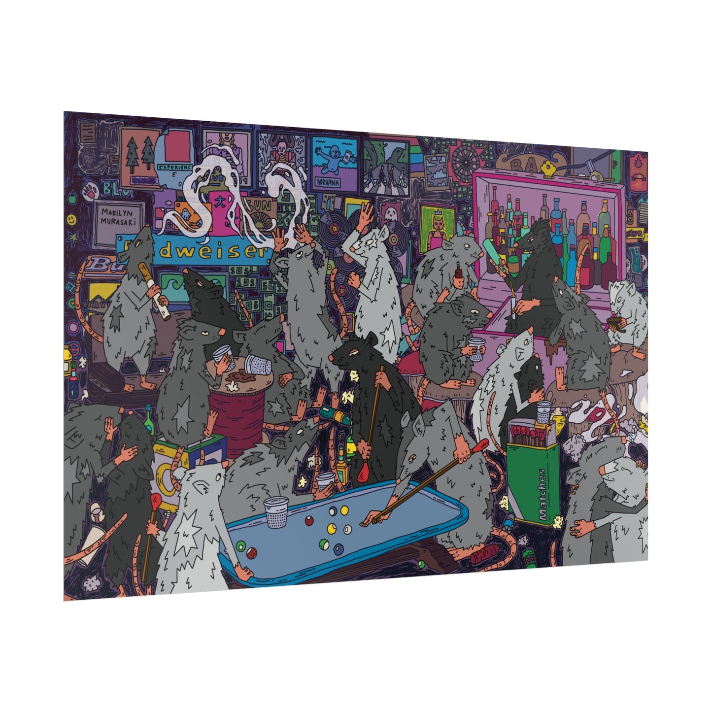 Mice at Dive Bar (Purple) Poster