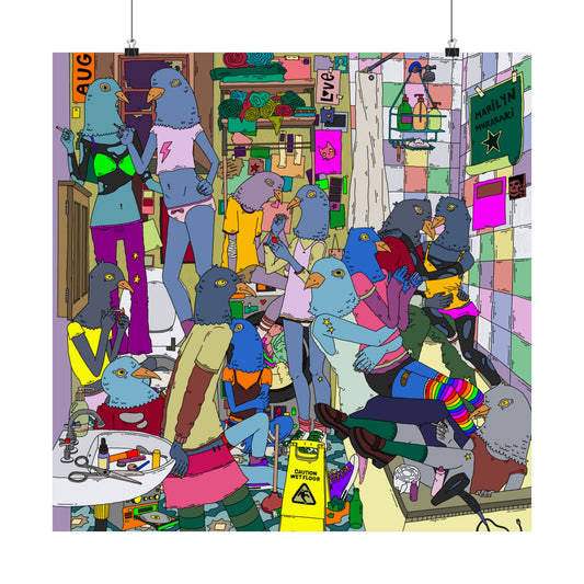 Birds in Bathroom Poster