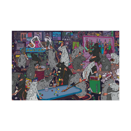 Mice at Dive Bar (Purple) Poster